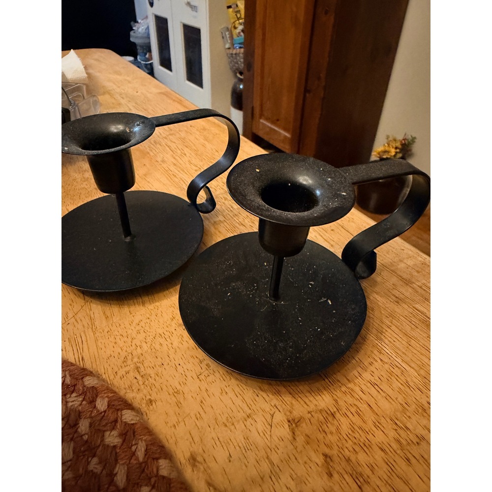 Chamberstick‎ Candle Holder Set OS Black Good Primitive Metal Loop Handle